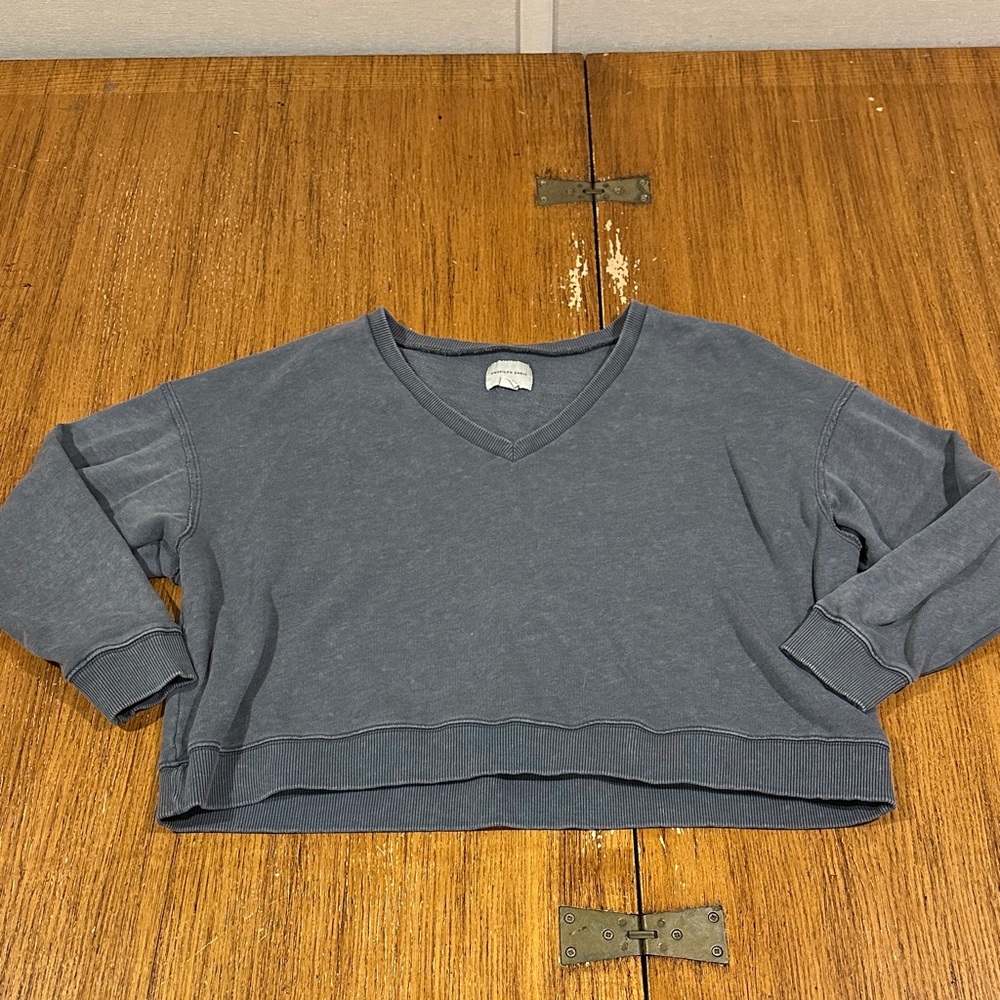 AMERICAN EAGLE Blue V Neck Oversized Sweatshirt